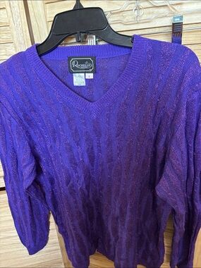 Rochelle of California V-Neck Metallic Purple Women's Sweater Small